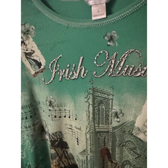 Christopher & Banks Women's Size L Irish Theme Cotton 3/4 Sleeve Cotton Shirt - Picture 6 of 15